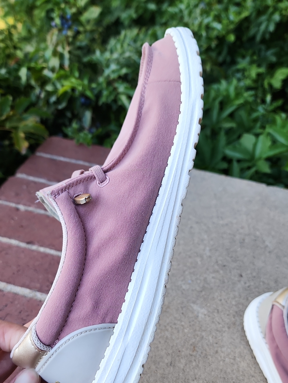 Womens Hey Dude Pink and Gold Slip-On Casual Sneakers - Picture 10 of 17